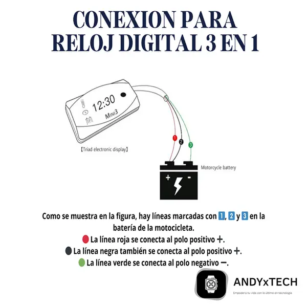 Reloj Digital Multifuncional para Motocicleta – Voltímetro + Termómetro + Reloj LED