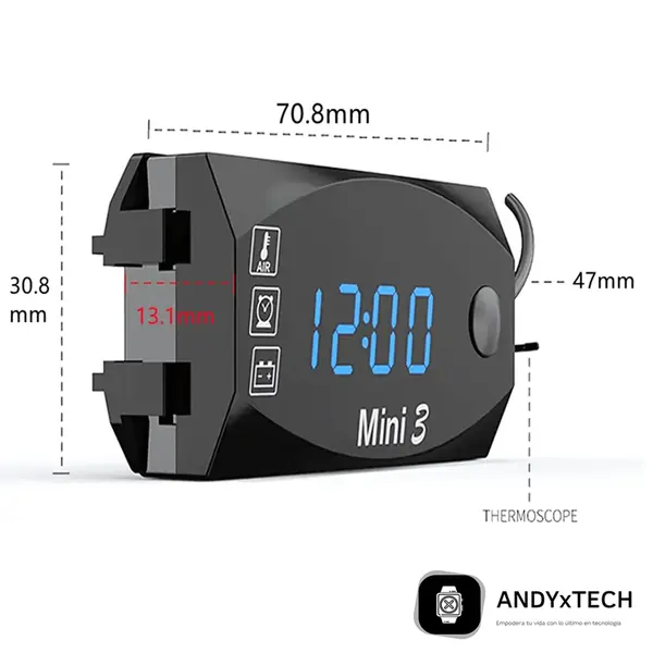 Reloj Digital Multifuncional para Motocicleta – Voltímetro + Termómetro + Reloj LED