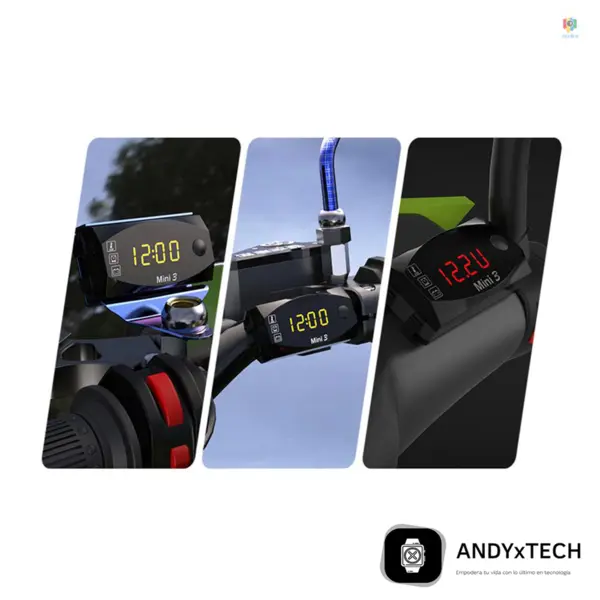 Reloj Digital Multifuncional para Motocicleta – Voltímetro + Termómetro + Reloj LED