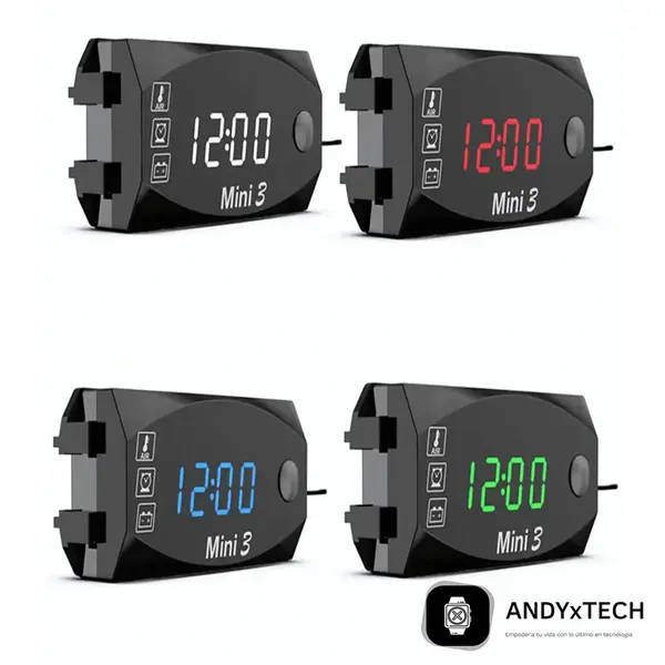 Reloj Digital Multifuncional para Motocicleta – Voltímetro + Termómetro + Reloj LED