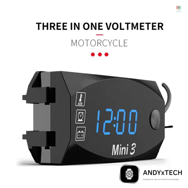 Reloj Digital Multifuncional para Motocicleta – Voltímetro + Termómetro + Reloj LED