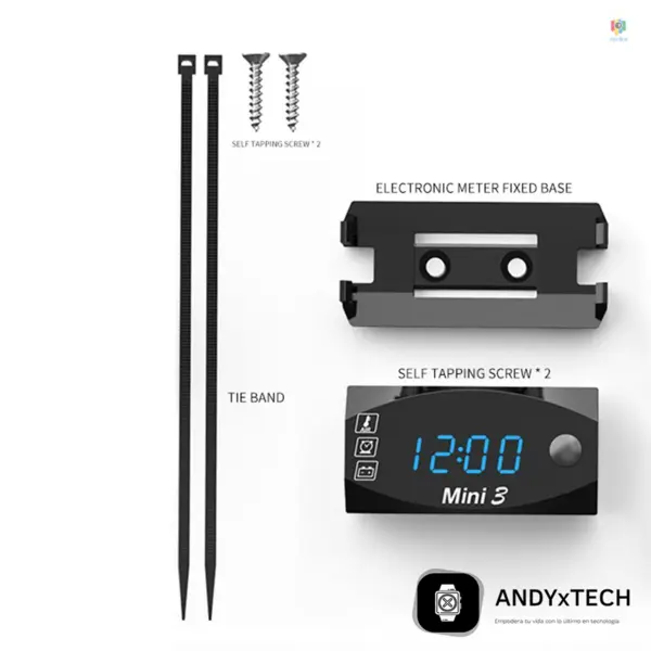 Reloj Digital Multifuncional para Motocicleta – Voltímetro + Termómetro + Reloj LED