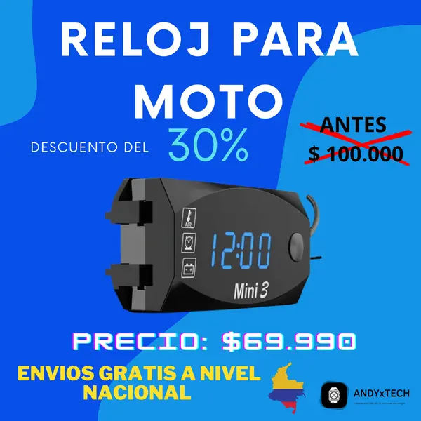 Reloj Digital Multifuncional para Motocicleta – Voltímetro + Termómetro + Reloj LED